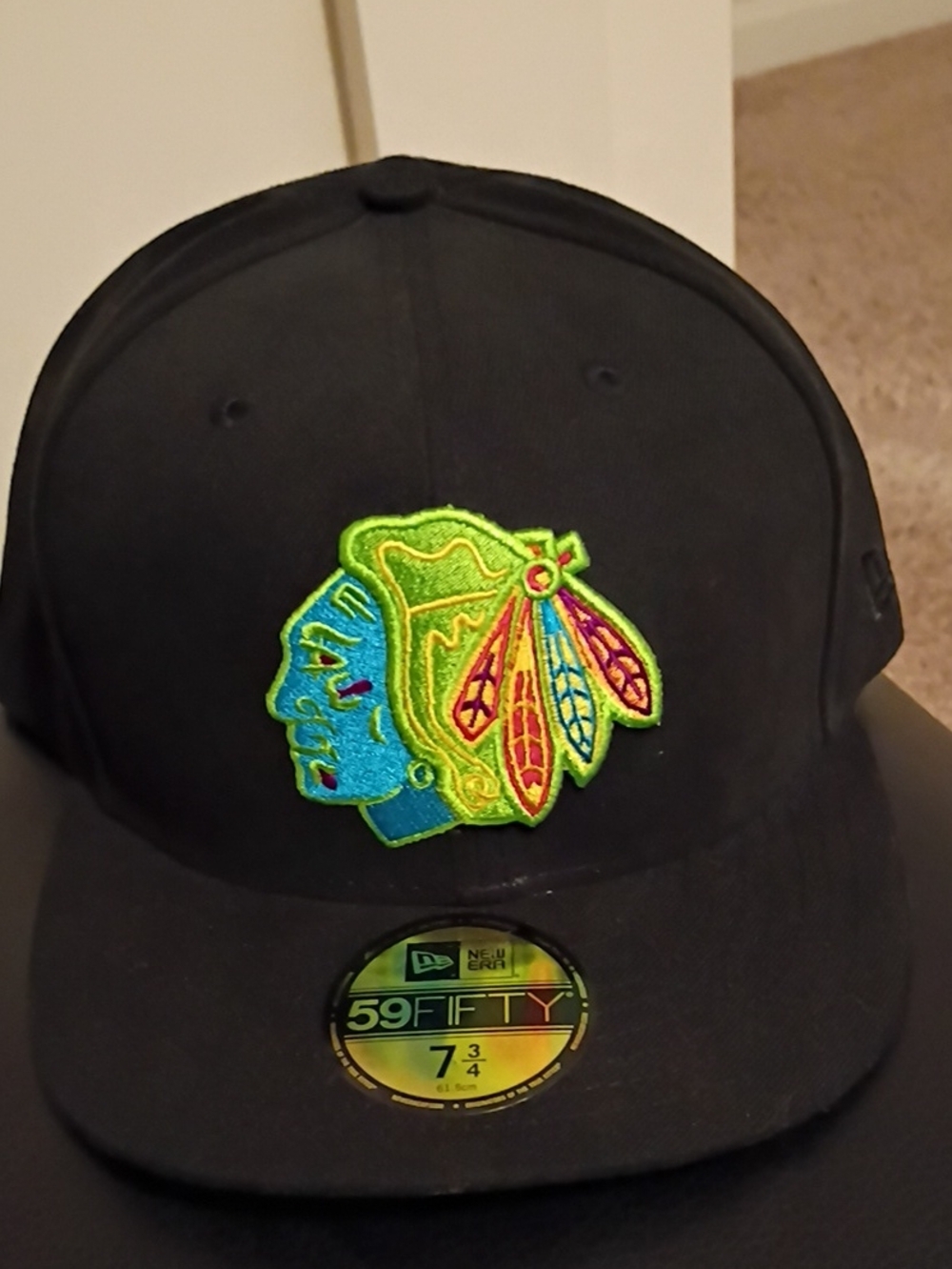 CHICAGO BLACK HAWKS New Era Black 59FIFTY Hat with Neon Multicolor